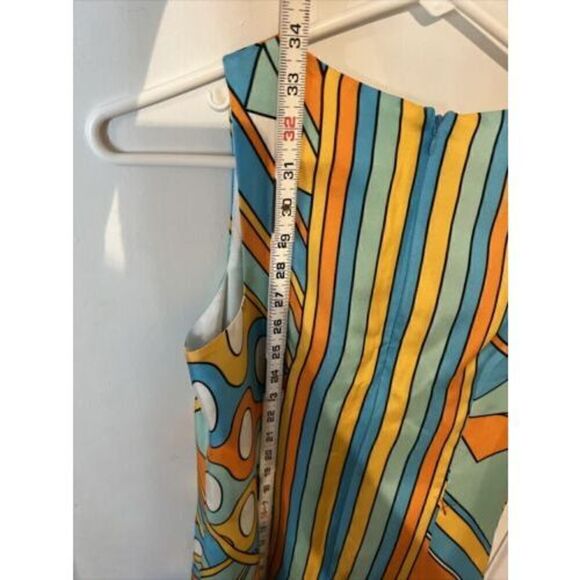 Julie Brown Blue Orange 100% Silk Dress Size 0 - Picture 8 of 11